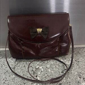 Women’s VINTAGE 1980’s Crossbody Bag with Bow Accent - Burgundy